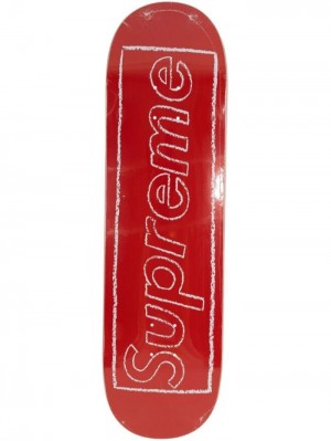 Red Supreme X Kaws Chalk Logo Skateboard | LFUZ3613